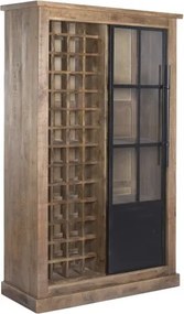 Vitrină bar din lemn masiv de mango și metal, 115 x 45 x 190 cm, finisaj natural, „Bottle Rack"