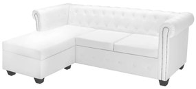 245537 vidaXL Canapea Chesterfield în formă de L, piele artificială, alb