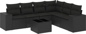 vidaXL Set canapele de grădină cu perne, 7 piese, negru, poliratan
