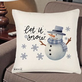 Perna Decorativa Let It Snow Om de Zapada, 40x40 cm, Crem Reliefat, Husa Detasabila, Perna Inclusa, BEKZ®