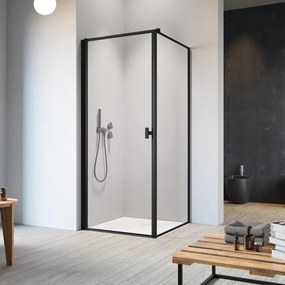 Cabina de dus dreptunghiulara cu usa batanta Radaway Nes KDJ I Frame 90x70 cm finisaj negru mat-transparent stanga