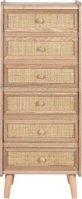 Comoda natur din lemn de paulownia si rattan, 40X30X104 cm