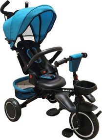 Tricicleta pliabila cu copertina Baby Care™ Folding Trike, Roti din spuma cauciucata EVA, Pedale si maner pentru parinti, Scaun reversibil cu rotire