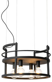 Lampă industrială suspendată neagră cu suport rotund cu 4 lumini - Cage Rack