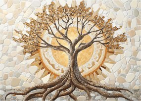 Tablou pe sticlă – Arborele vieții auriu în mozaic (70x50 cm)