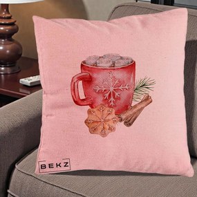 Perna Decorativa Cacao de Iarna cu Biscuit, 40x40 cm, Roz, Husa Detasabila, Perna Inclusa, BEKZ®