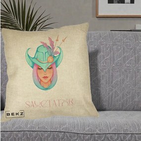 Perna Personalizata Zodiac Sagetator Cowgirl, 40x40 cm, Crem, Husa Detasabila, Perna Inclusa, BEKZ®