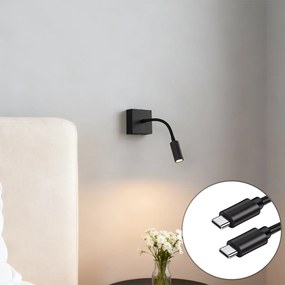 Lampă de perete modernă neagră cu LED, reîncărcabilă și cu dimmer - Harper