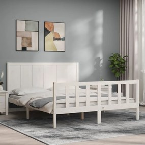 3192632 vidaXL Cadru de pat cu tăblie, alb, 160x200 cm, lemn masiv