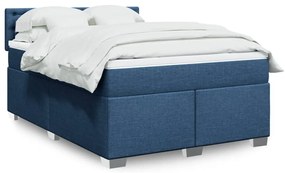 vidaXL Pat continental cu saltea, albastru, 140x200cm, material textil