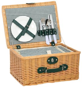 Outsunny Coș de Picnic din Răchită pentru 2 Persoane cu Zonă Frigorifică și Veselă, 40x30x20 cm, Maro Deschis | Aosom Romania