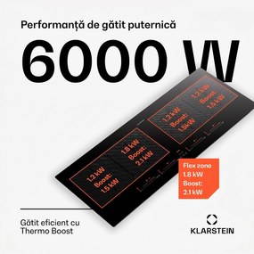 Klarstein Masterzone 90 Slim Flex, plită cu inducție, max. 7200 W, încorporat, 4 zone Flex, tehnologie ThermoBoost, Smart Flex