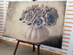 Tablou trandafiri în vază în design sepia