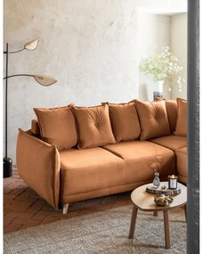 Colțar cărămiziu extensibil cu tapițerie din catifea reiată (colț dreapta) Lazy Lukka – Miuform