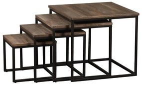 Set 4 masute laterale din metal si lemn de tec, Wicket