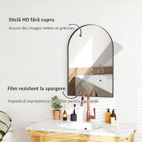 HOMCOM Oglindă de Baie în Formă de Arc și Ramă din Aluminiu, Oglindă Decorativă, 60x3x90 cm, Negru | Aosom Romania