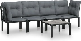 vidaXL Set mobilier de grădină, 5 piese, negru/gri, poliratan