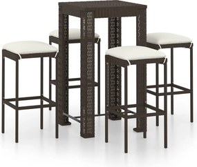 vidaXL Set mobilier bar de grădină, cu perne, 5 piese, maro, poliratan
