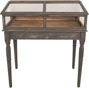 Vitrină vintage French Country din lemn, gri, cu capac vitrat rabatabil și picioare strunjite, 85 x 80 x 46 cm, „Véranne”