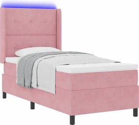 vidaXL Pat cu arcuri cu saltea cu led Roz 100 x 200 cm Catifea