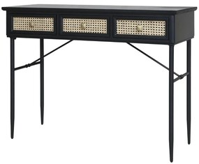 Birou din lemn masiv si rattan, cu 3 sertare, Old French