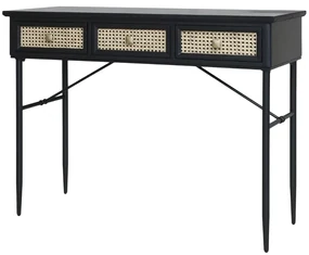 Birou din lemn masiv si rattan, cu 3 sertare, Old French