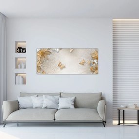 Tablou - Flori cu fluturi (120x50 cm)
