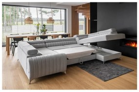 Colțar gri deschis extensibil/cu spațiu de depozitare (cu colț pe partea dreaptă/în formă de "U") Louis – ELTAP