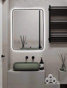 Oglindă Baie LED și Dezaburire Elit's Premium cu Senzor Touch, Lumina Rece, Caldă și Neutră, 60x80cm, cu rama Negru Antichizat
