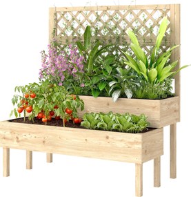 Outsunny Jardinieră înaltă cu spalier 2 niveluri cutie de flori cu 2 jardiniere, lemn 108 x 62 x 120 cm | Aosom Romania