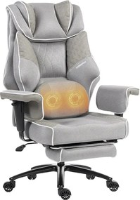 DOWINX 66B3 – Scaun directorial XXL, Extra-Lat și Construcție Heavy-Duty, Masaj Lombara Dublu, cotiere reglabile, suport pentru picioare, Rezistent 180 kg, plasă respirabilă+PU, Gri