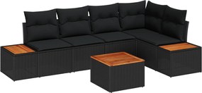 vidaXL Set de canapele pentru grădină cu pernă 6 pcs Negru Rattan poli