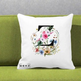 Cadou Personalizat - Perna Personalizata Monograma Florala Litera Z cu Coroana, 40x40 cm, Alba Mata, Husa Detasabila, Perna Inclusa, BEKZ®