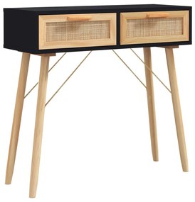 345625 vidaXL Masă consolă negru 80x30x75 cm lemn masiv pin și ratan natural