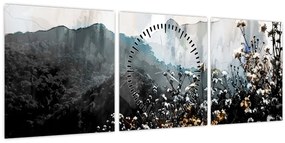 Tablou - Ilustrație de flori sălbatice (cu ceas) (90x30 cm)