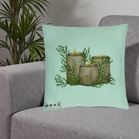 Perna Decorativa Lumanari Rustice cu Crengute Brad, 40x40 cm, Verde Menta, Husa Detasabila, Perna Inclusa, BEKZ®