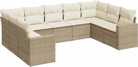 vidaXL Set canapele de grădină, 9 piese, cu perne, bej, poliratan
