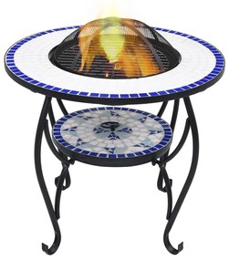 Masa cu vatra de foc, mozaic, albastru si alb, 68 cm, ceramica Albastru