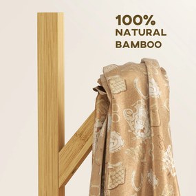 HOMCOM Cuier de Podea din Bambus în Formă de Copac cu 8 Cârlige și 3 Rafturi, 45x45x170 cm, Alb | Aosom Romania