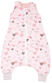 Sac de dormit cu picioare de vara din muselina 18-36 luni Kidizi Pink Hearts, 100% bumbac, 0.5 tog
