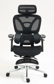 RESIGILAT- METACHAIR DORO Scaun ergonomic, cotiere 6D, suport lombar dinamic, spătar reglabil înălțime, tetieră 2D, suport picioare, mecanism multifunctional inclinare/blocare, pivotant, Mesh, Negru