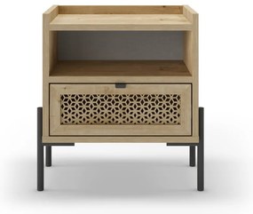 Noptieră în culoare naturală cu rafturi cu aspect de lemn de stejar Inca – Marckeric