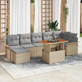 vidaXL Set de dining pentru grădină de 8 piese cu perne Bej Ratan PE Acacia