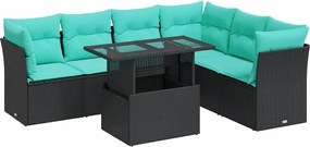 vidaXL Set canapele de grădină cu perne, 7 piese, negru, poliratan