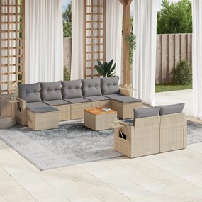 vidaXL Set canapele de grădină, 10 piese, cu perne, bej, poliratan