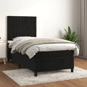 3143117 vidaXL Pat box spring cu saltea, negru, 90x190 cm, catifea