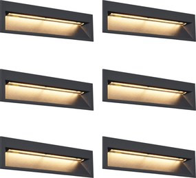 Set de 6 Aplice de perete încastrate moderne Negre 28 cm cu LED inclus IP65 - Mert