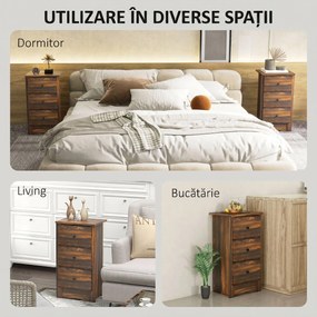 HOMCOM Noptieră cu 2 Sertare în Stil Rustic, Noptieră pentru Dormitor din Lemn, 40x30x74 cm, Maro | Aosom Romania
