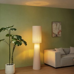 Lampă de podea Japandi bej din material teddy cu 2 lumini - Trompet