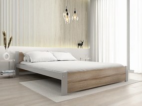 Pat dublu IKAROS 140 x 200 cm, stejar sonoma/gri Saltele: Cu saltele Somnia 18 cm, Somiera pat: Cu lamele drepte